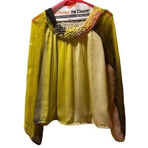 Cacharel Vintage 100% Silk Yellow Top. Size S.